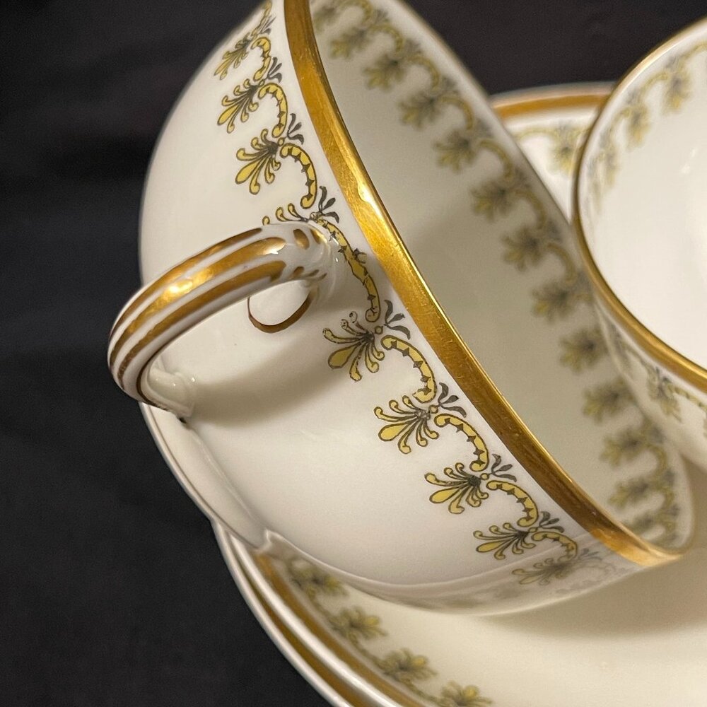 2 Antique LIMOGES Cup & Saucer Sets HAVILAND FRANCE - 22kt GILT 1920's - 4 Pcs